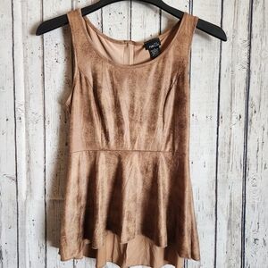 VINTAGE Rare rue21 Made in USA Peplum Tank Top Distressed Faux Suede - Size S
